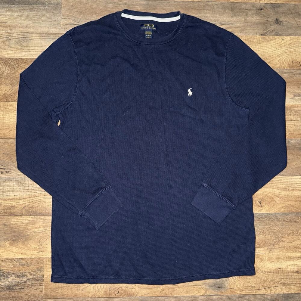 Polo Ralph Lauren Navy Blue Waffle Knit Thermal Sleepwear Long Sleeve Shirt XL